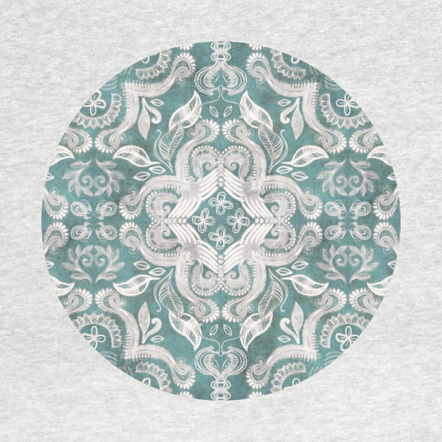 Teal and grey dirty denim textured boho pattern by micklyn